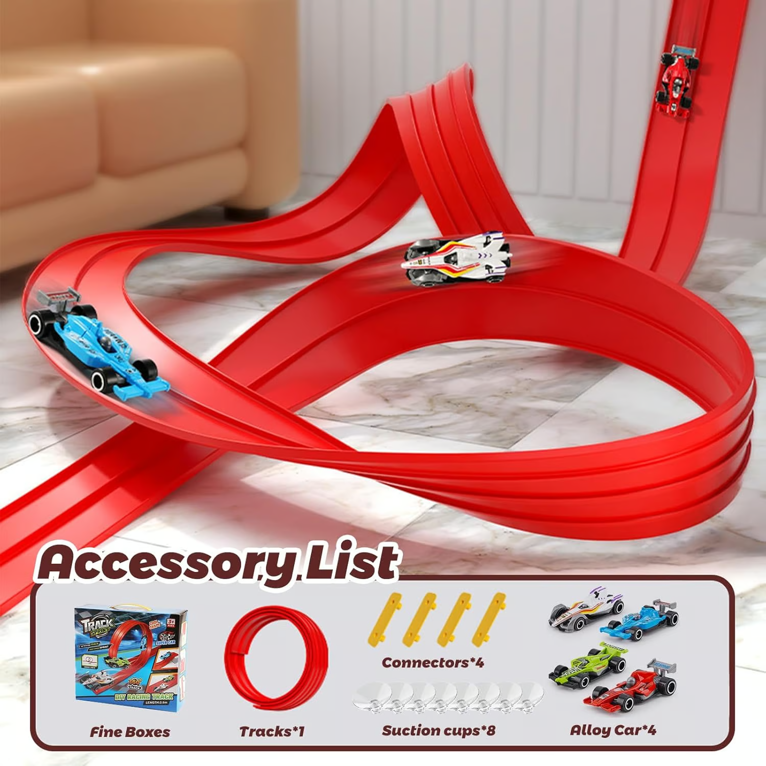 Racing Track Set - SpeedFlex Designs with 4 Diecast Cars