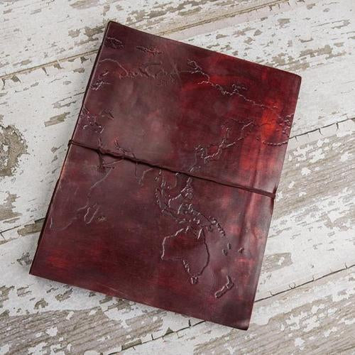 World Map Leather Journal - Artisan Crafted by TerraBound