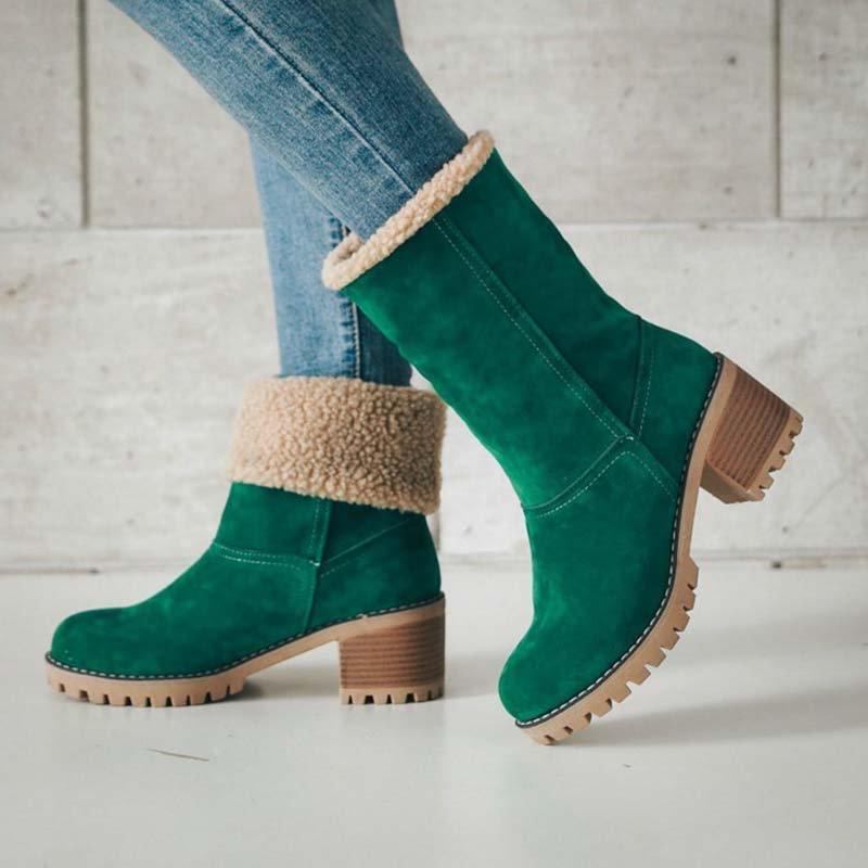 Warm Ankle Snow Boots with Square Heels - LuxeStep