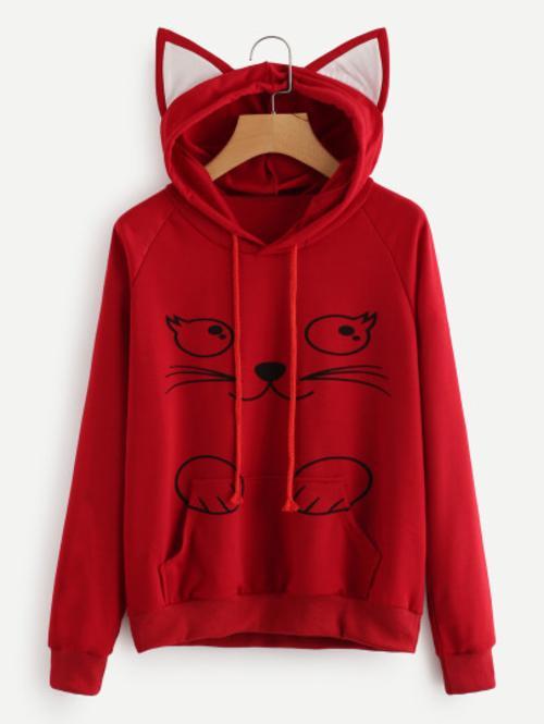 Cat Motif Hoodie Sweatshirt - Purrfectly Cozy Wear