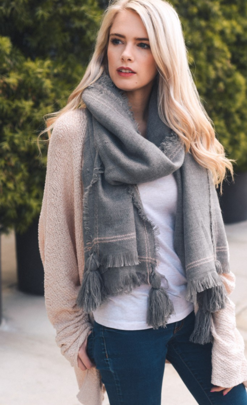 Frayed Gray Blanket Scarf - Luxe Threads