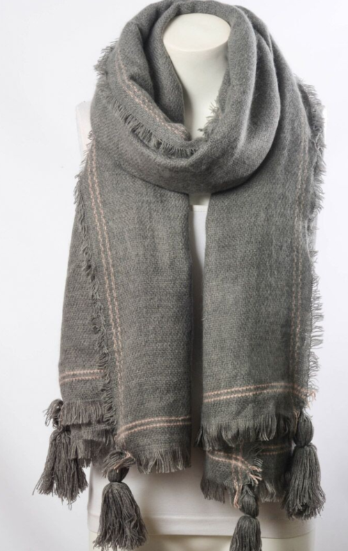 Frayed Gray Blanket Scarf - Luxe Threads