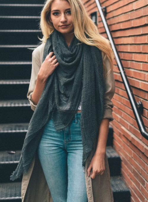 Shredded Open Weave Blanket Scarf - LuxeThreads