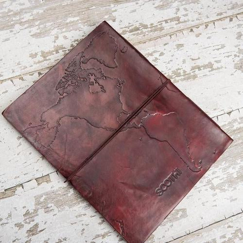 World Map Leather Journal - Artisan Crafted by TerraBound