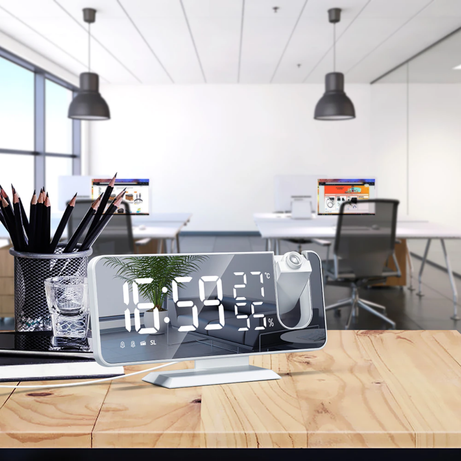 Smart Alarm Clock - Luminex with 180° Projector & USB Charger