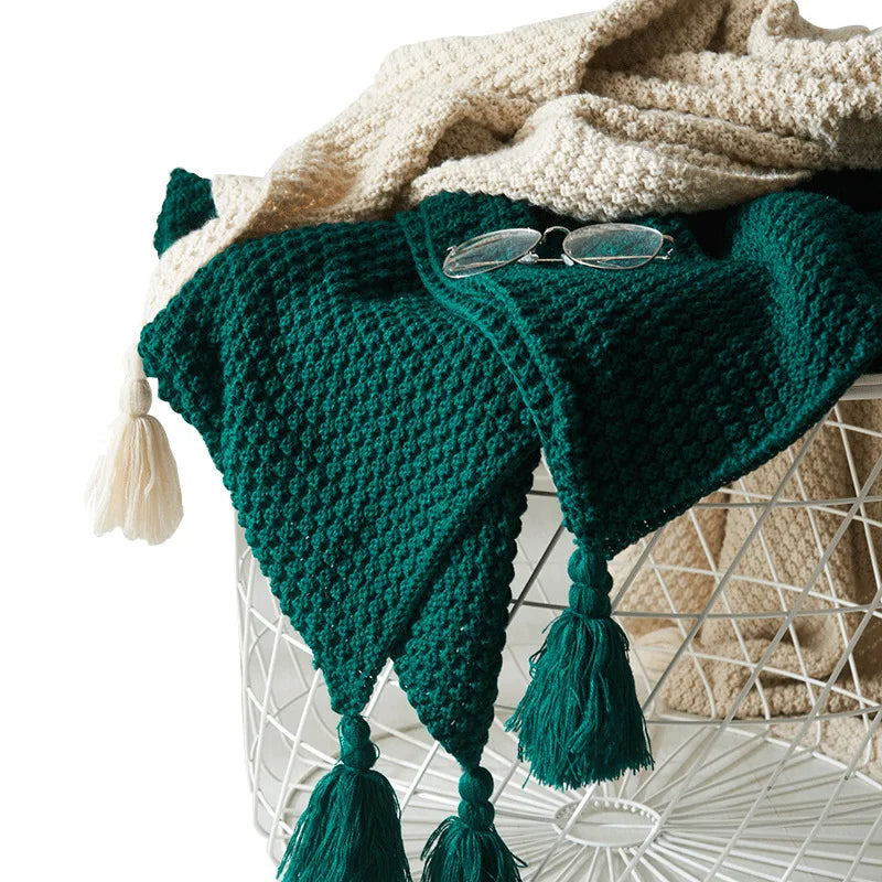 Cozy Knitted Wool Blanket with Tassels - LuxeNest