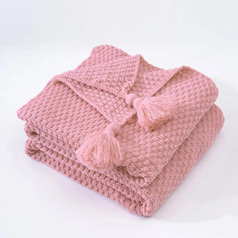 Cozy Knitted Wool Blanket with Tassels - LuxeNest
