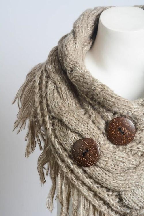 Mocha Infinity Scarf with Buttons - LuxeWraps