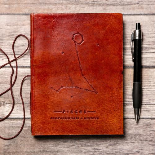 Pisces Zodiac Leather Journal - Celestial Crafts