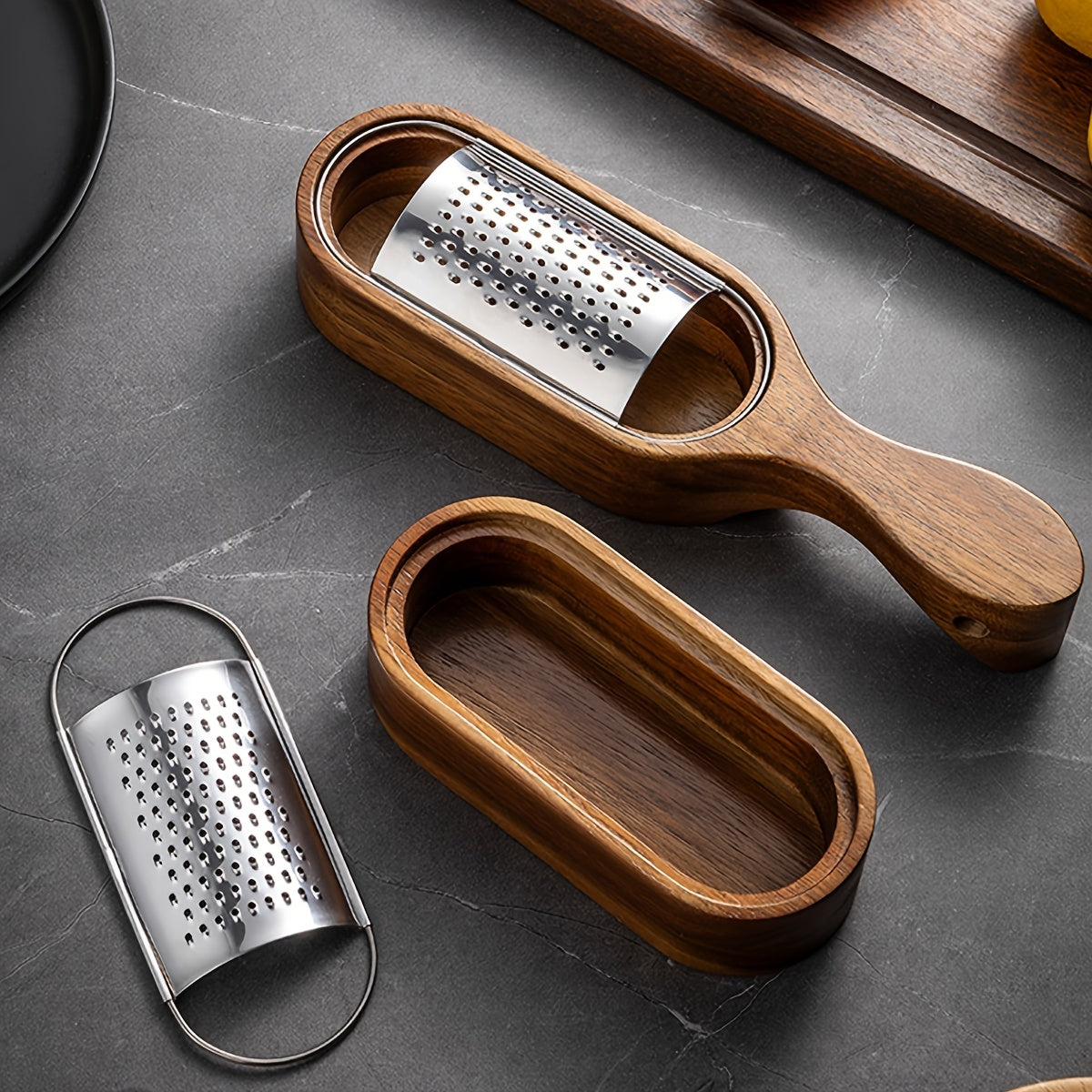 Stainless Steel Cheese Grater with Acacia Wood Box - CheesyCraft