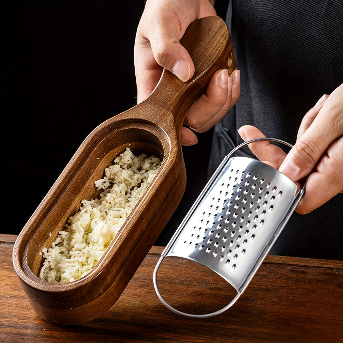 Stainless Steel Cheese Grater with Acacia Wood Box - CheesyCraft
