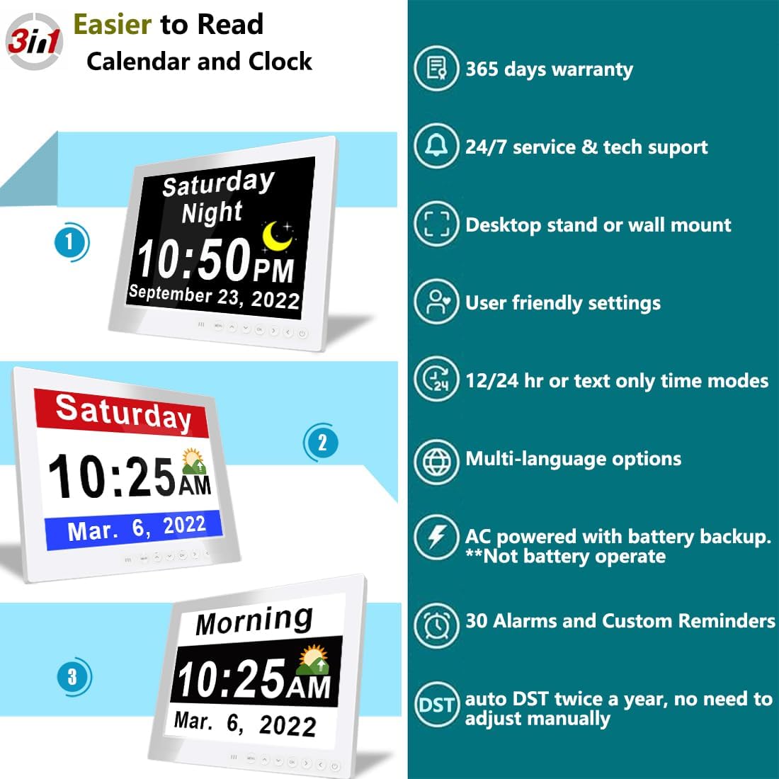 Digital Day Clock with 19 Reminders - LuminaTime