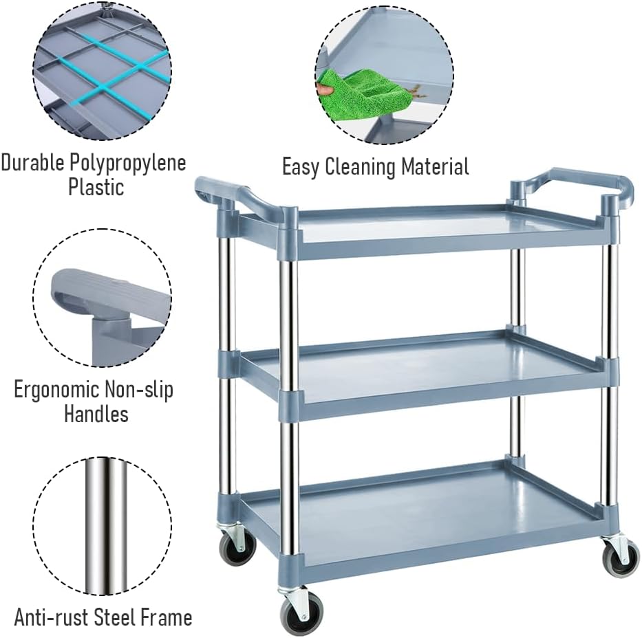 3-Tier Rolling Serving Cart with Lockable Wheels - LuxeServe