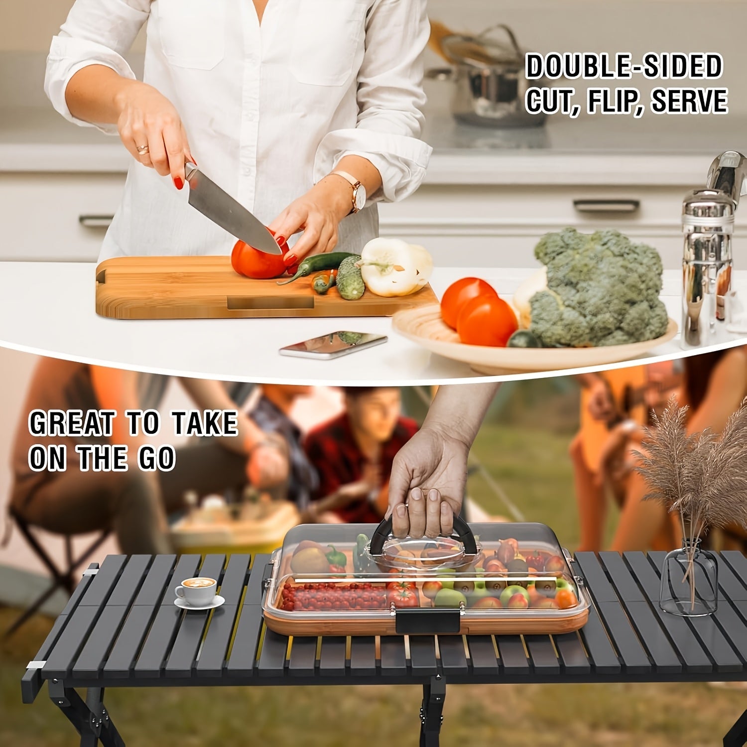 Bamboo Charcuterie Tray with Locking Lid - LuxeServe