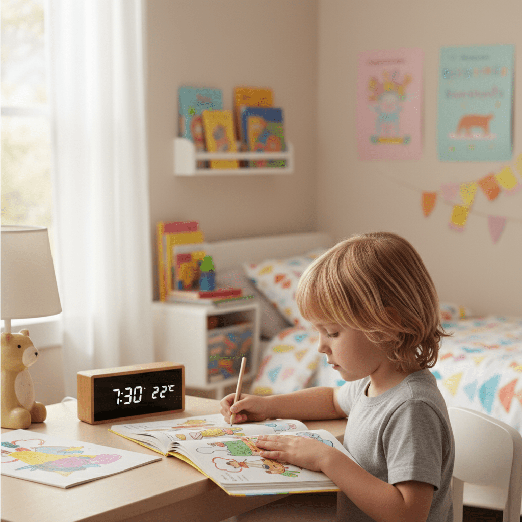Bamboo LED Alarm Clock - LuminaTime with Temperature Display