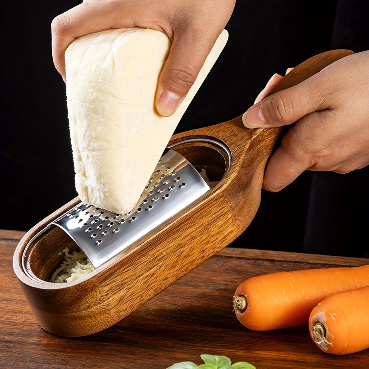 Stainless Steel Cheese Grater with Acacia Wood Box - CheesyCraft