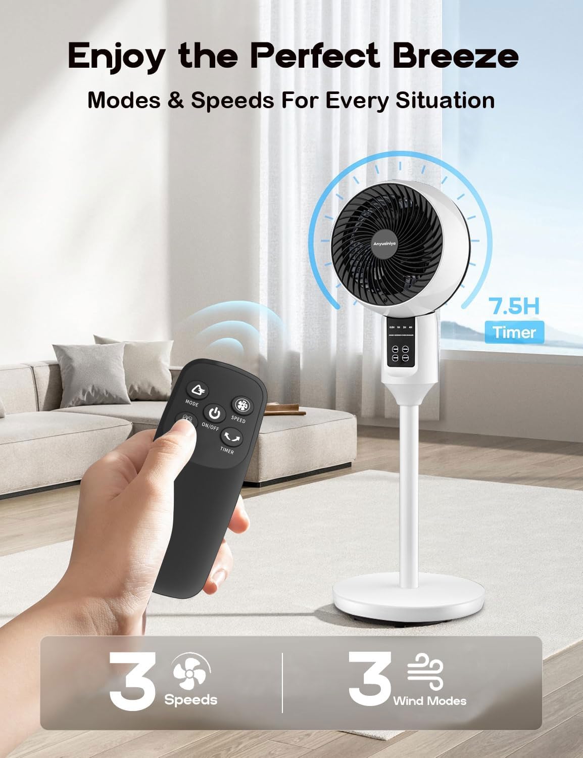 3D Oscillating Adjustable Stand Fan - ZephyrAir