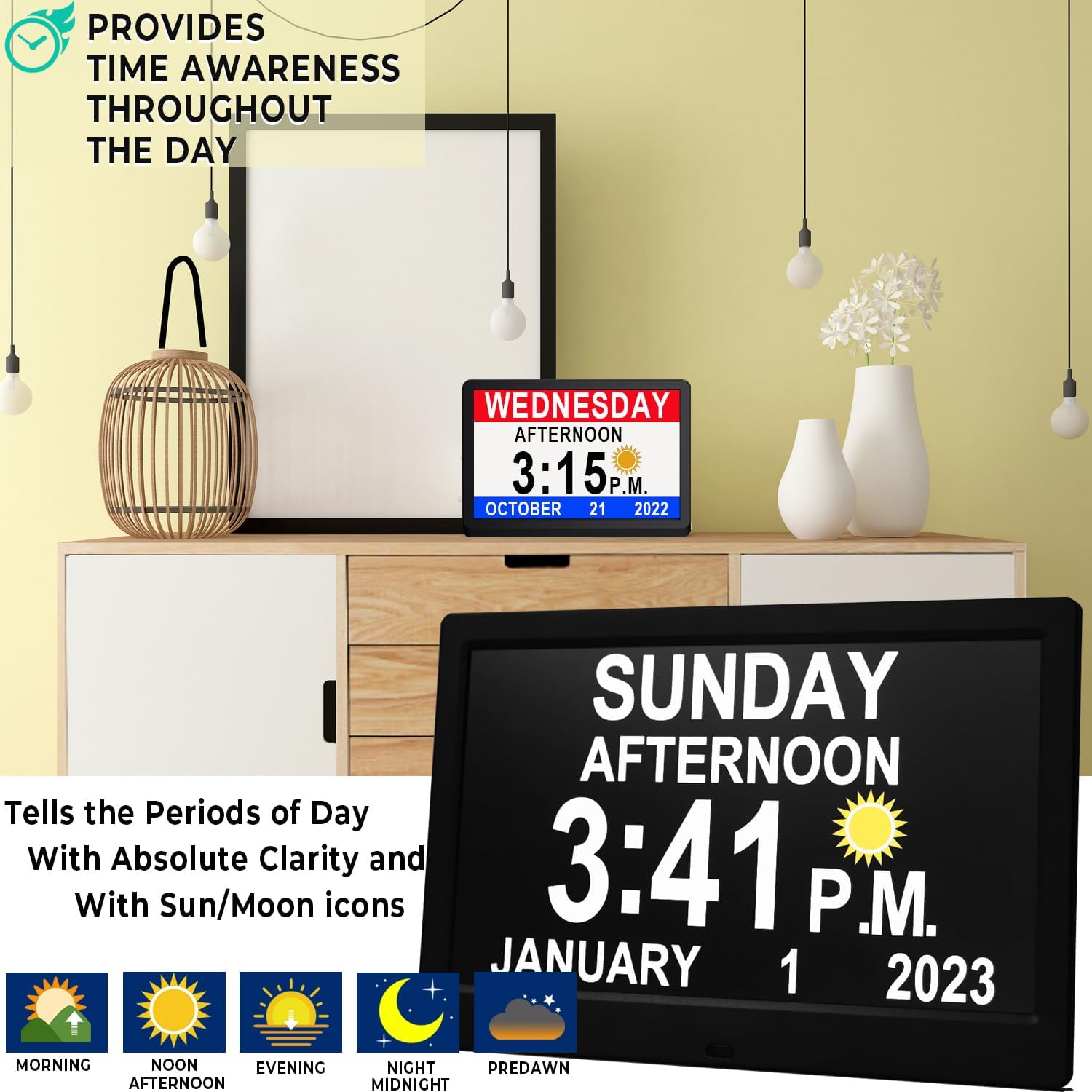 Digital Day Clock with 19 Reminders - LuminaTime