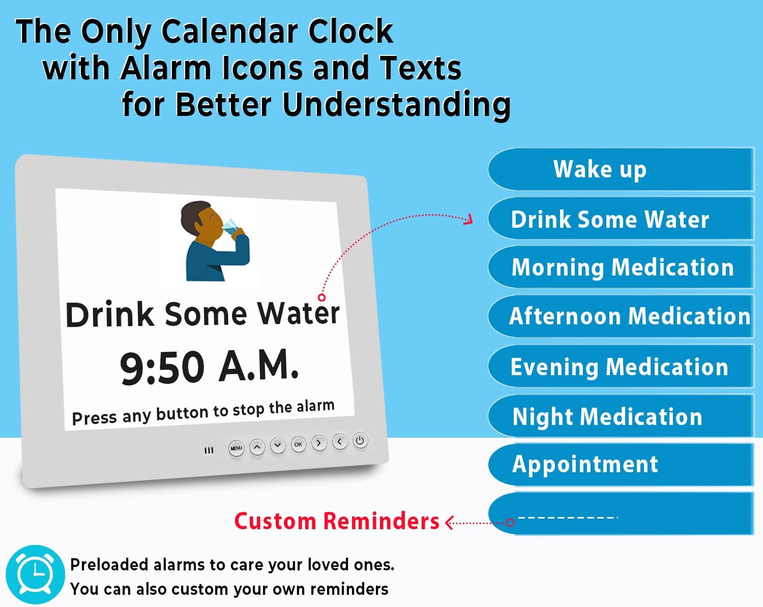 Digital Day Clock with 19 Reminders - LuminaTime