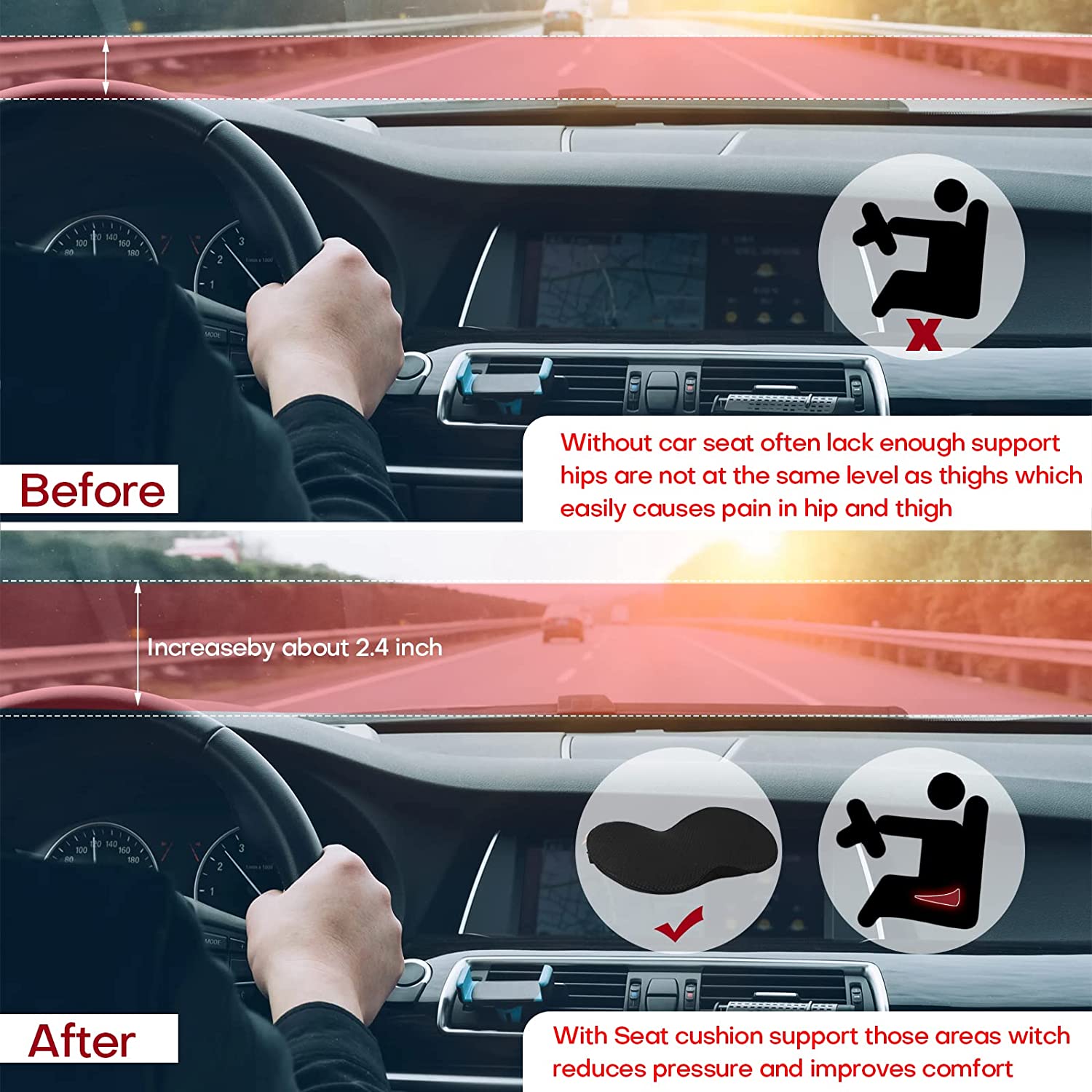 Ergonomic Memory Foam Car Seat Cushion - ComfortNest