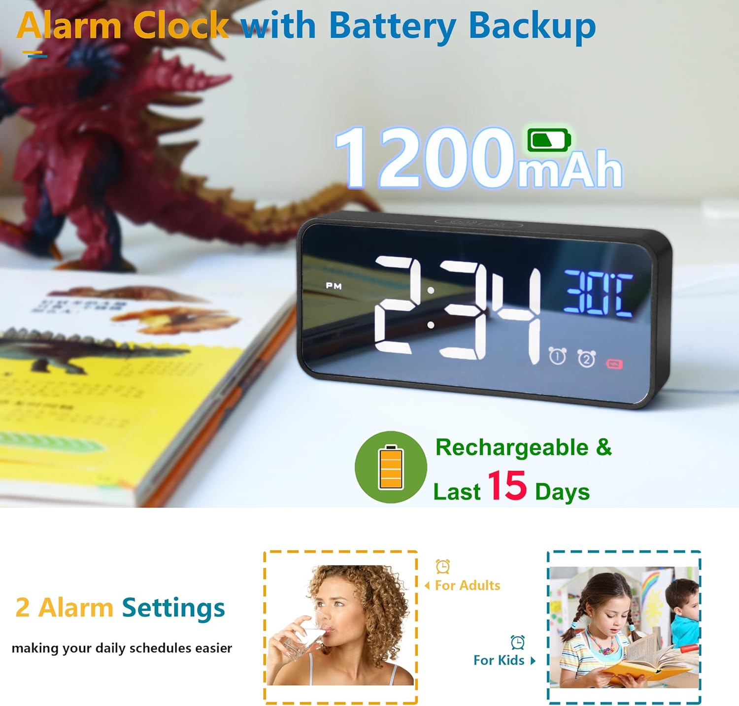 Digital Day Clock with 19 Reminders - LuminaTime