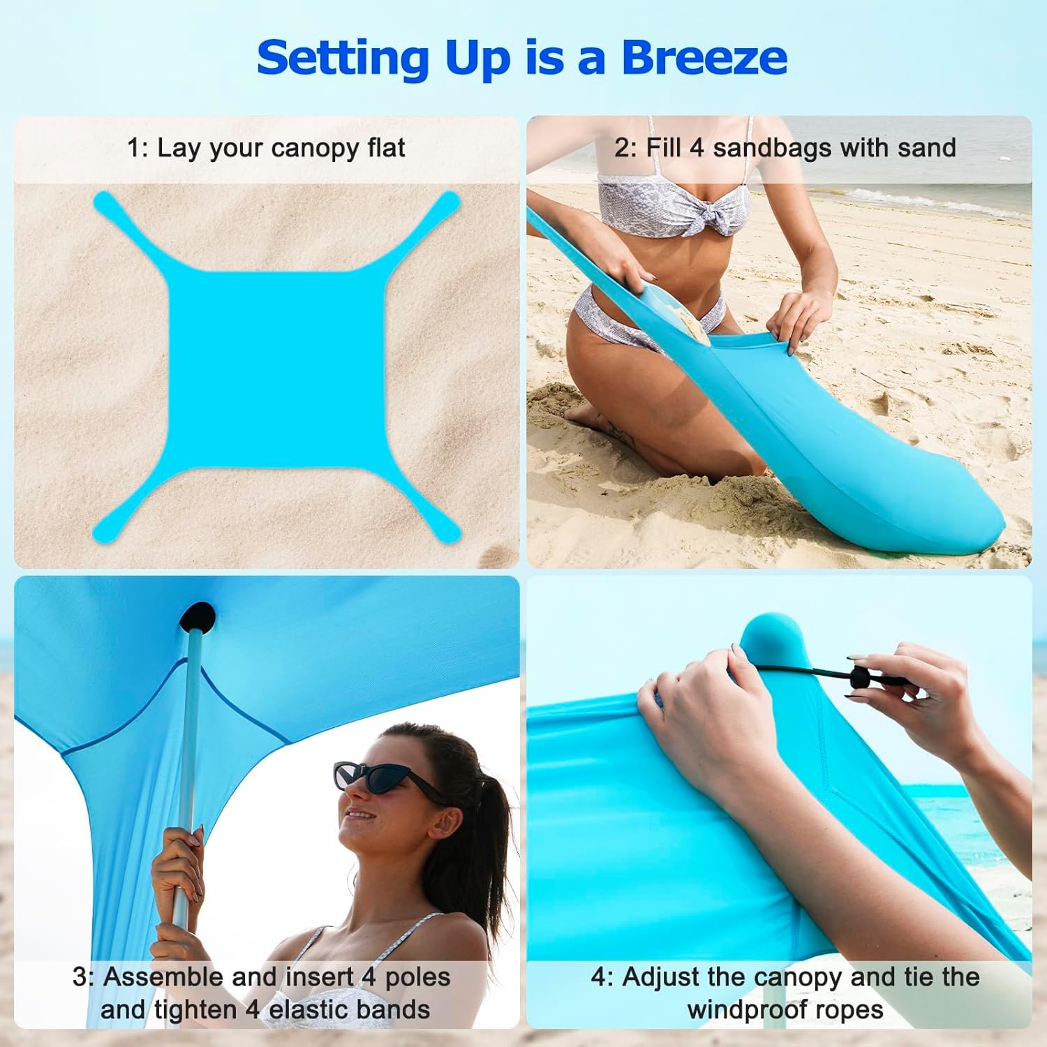 UPF50+ Family Beach Tent with Sand Anchors - SunGuard