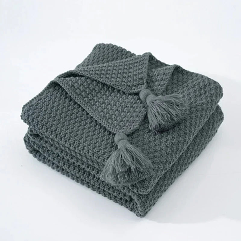 Cozy Knitted Wool Blanket with Tassels - LuxeNest