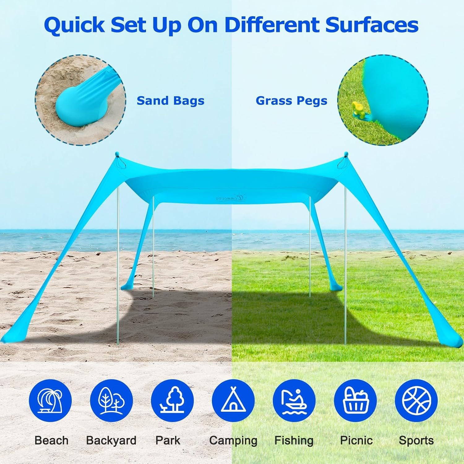 UPF50+ Family Beach Tent with Sand Anchors - SunGuard