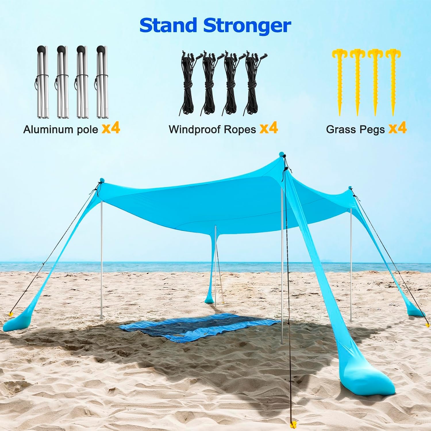 UPF50+ Family Beach Tent with Sand Anchors - SunGuard