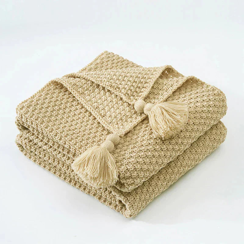 Cozy Knitted Wool Blanket with Tassels - LuxeNest