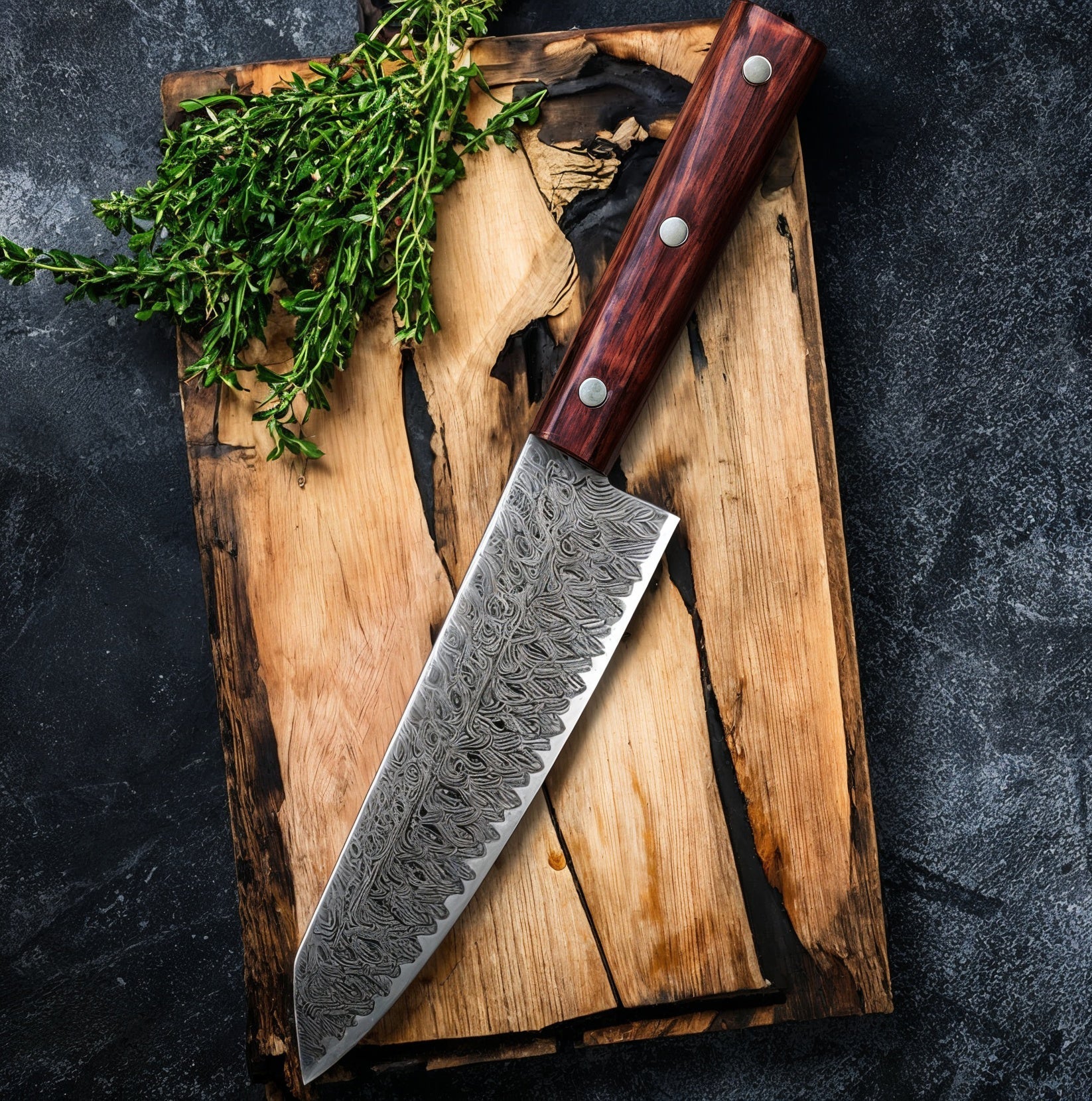 Damascus Steel Santoku Knife - Chef's Elite