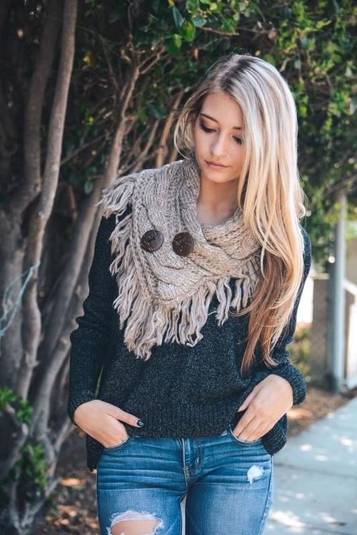 Mocha Infinity Scarf with Buttons - LuxeWraps