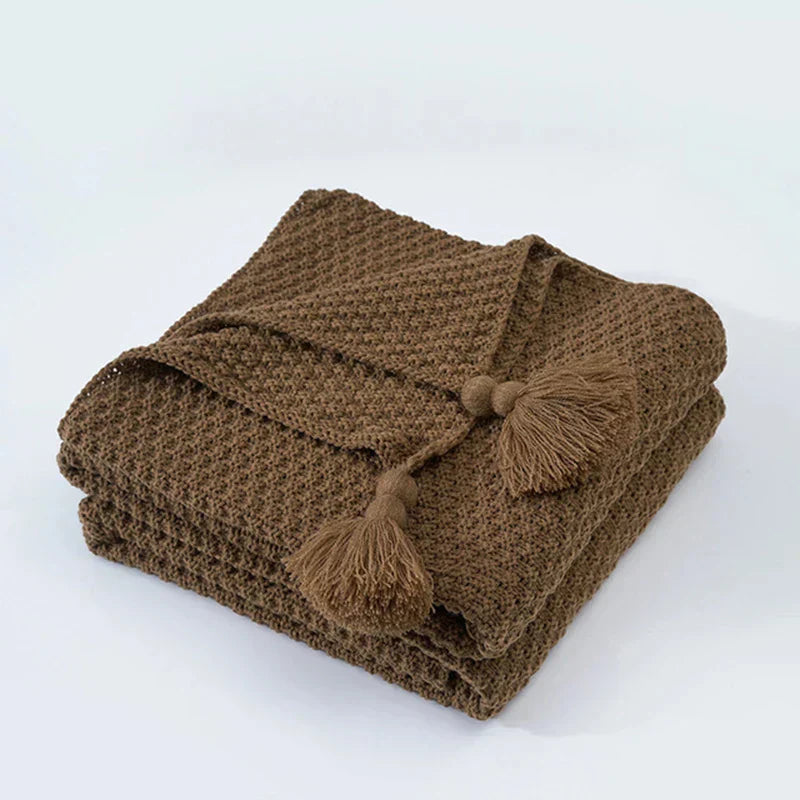 Cozy Knitted Wool Blanket with Tassels - LuxeNest