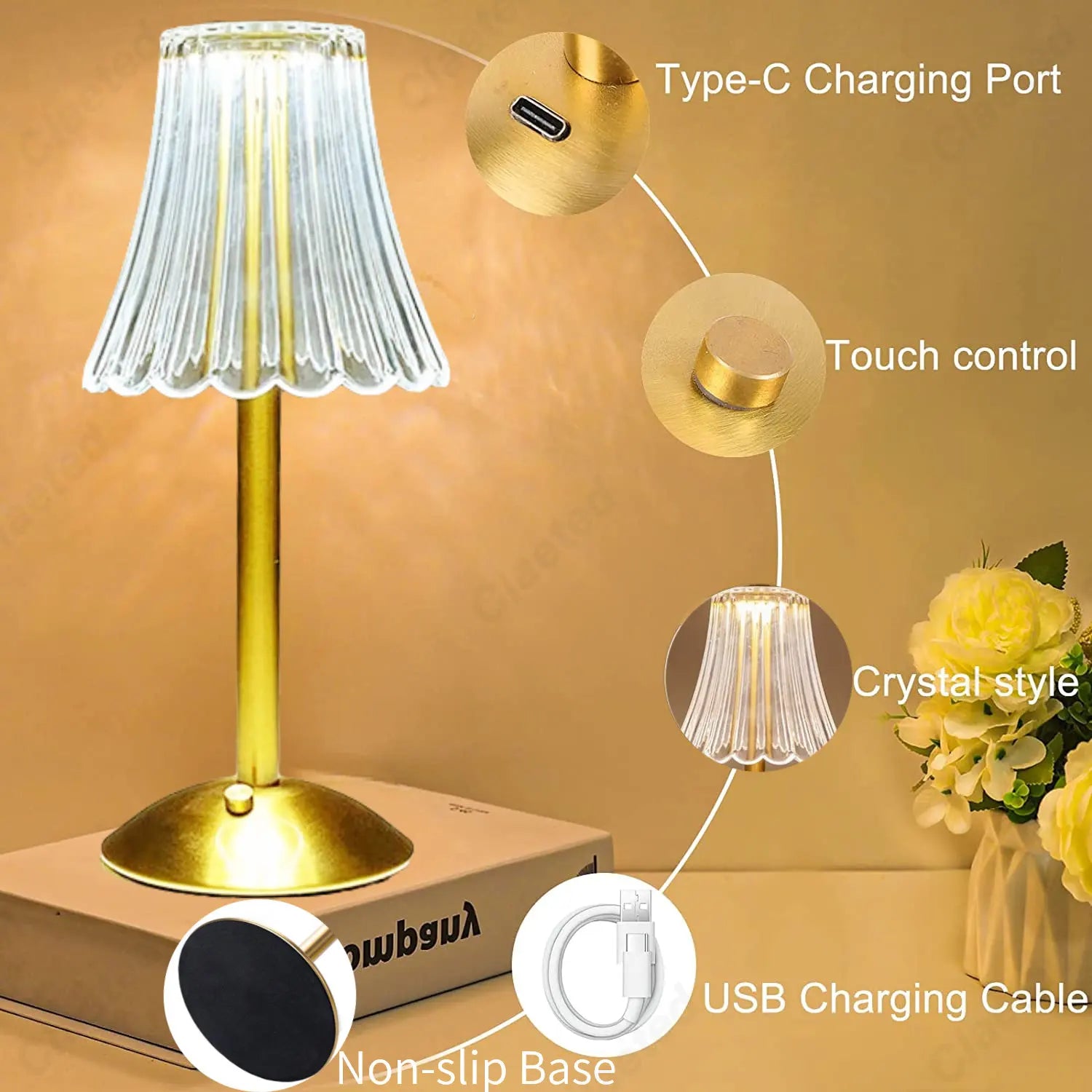 Dimmable Crystal Wireless Table Lamp - LuxeGlow