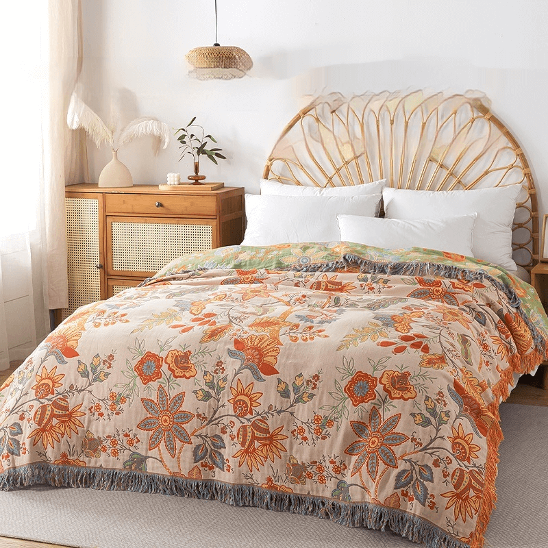 Cotton Reversible Blanket - LuxeBoho Weave with Jacquard Design
