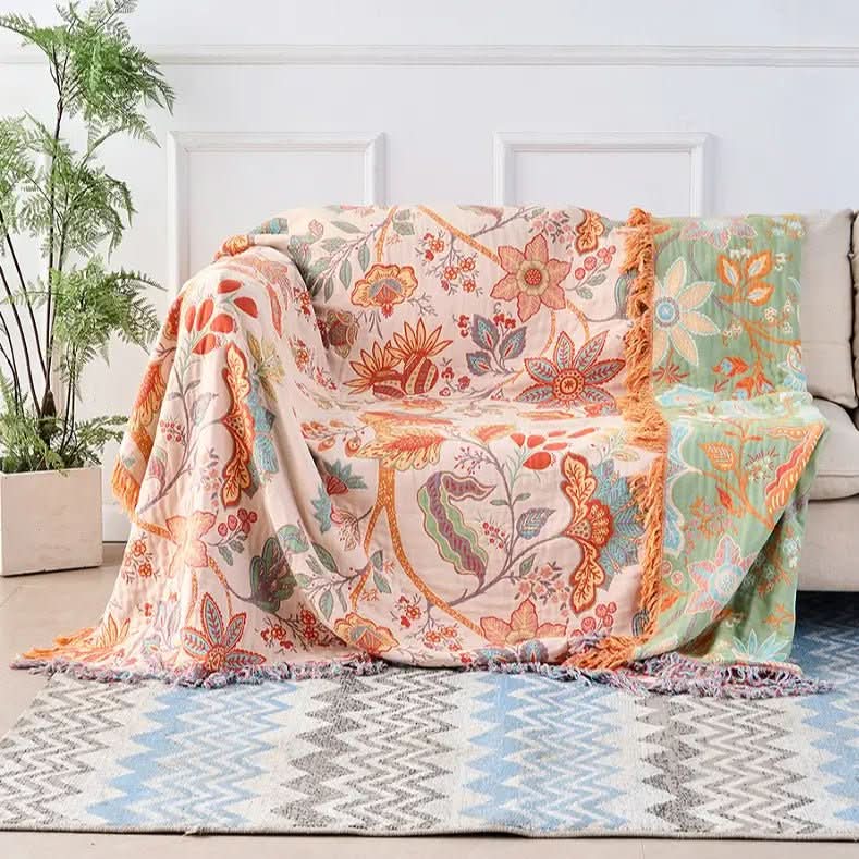 Cotton Reversible Blanket - LuxeBoho Weave with Jacquard Design
