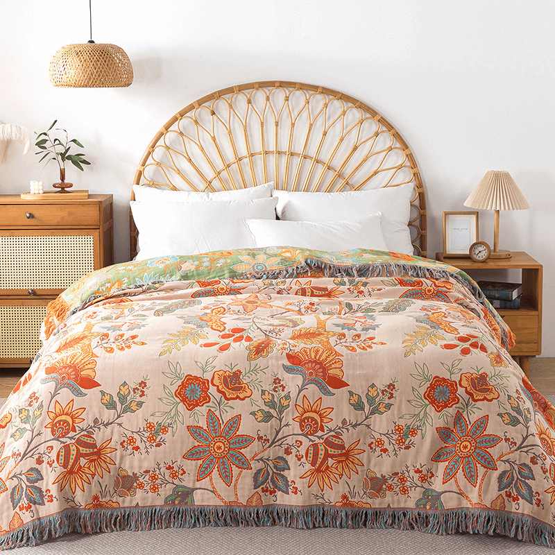 Cotton Reversible Blanket - LuxeBoho Weave with Jacquard Design