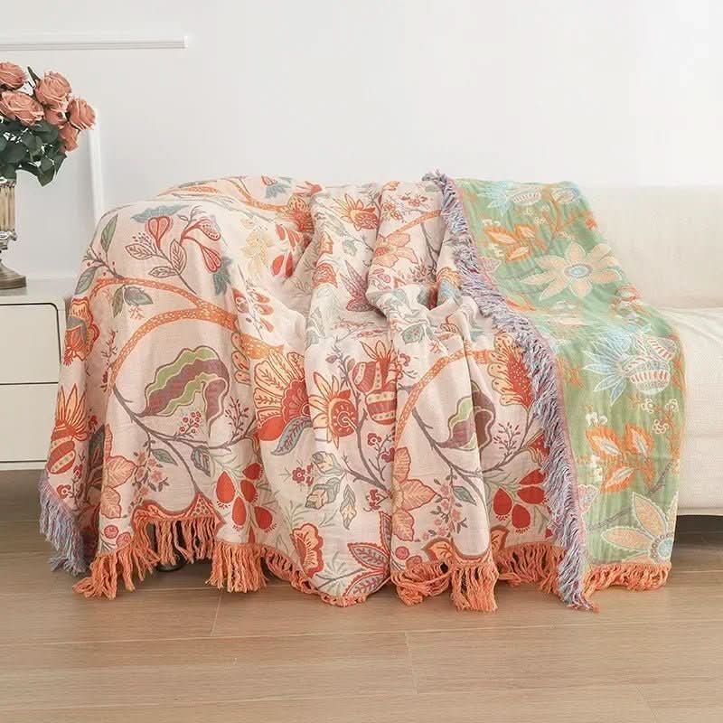 Cotton Reversible Blanket - LuxeBoho Weave with Jacquard Design