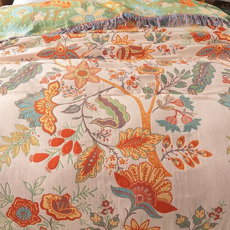 Cotton Reversible Blanket - LuxeBoho Weave with Jacquard Design