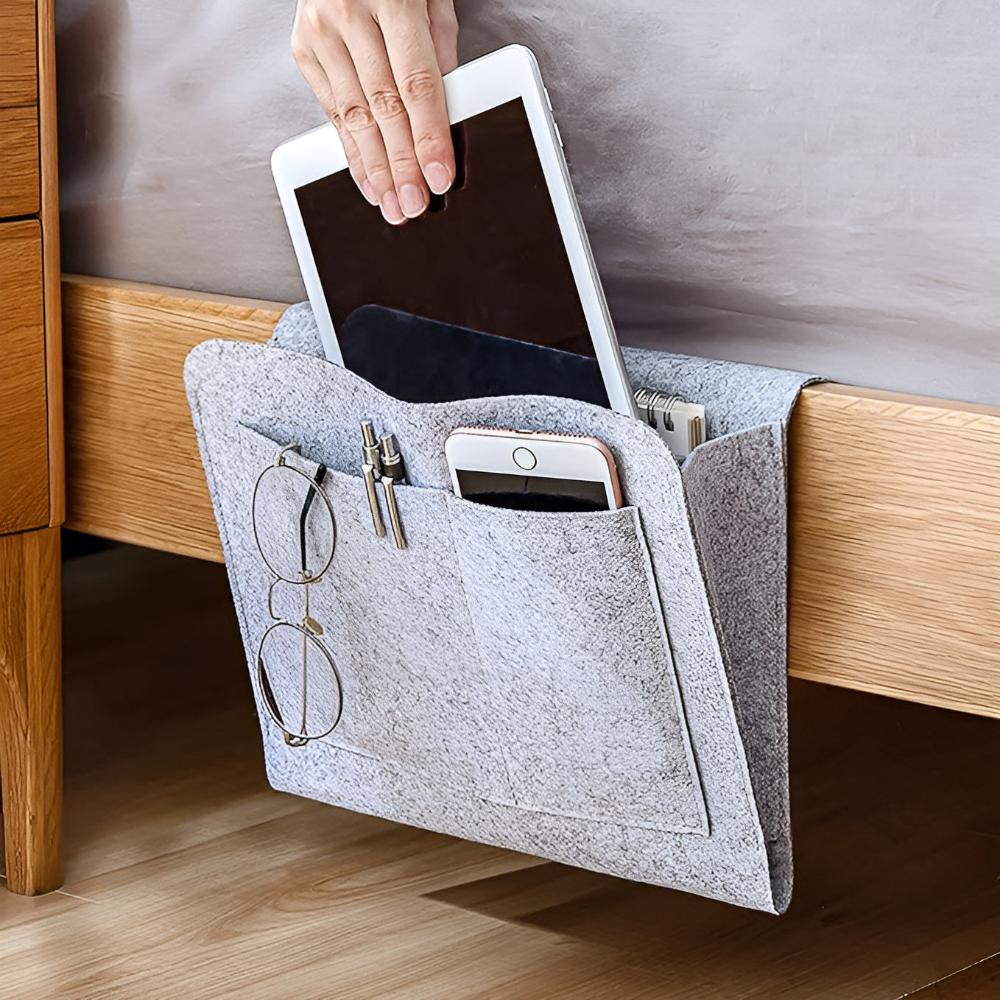 Cable Organizer - LuxeFelt Nightstand Bag with Cable Management