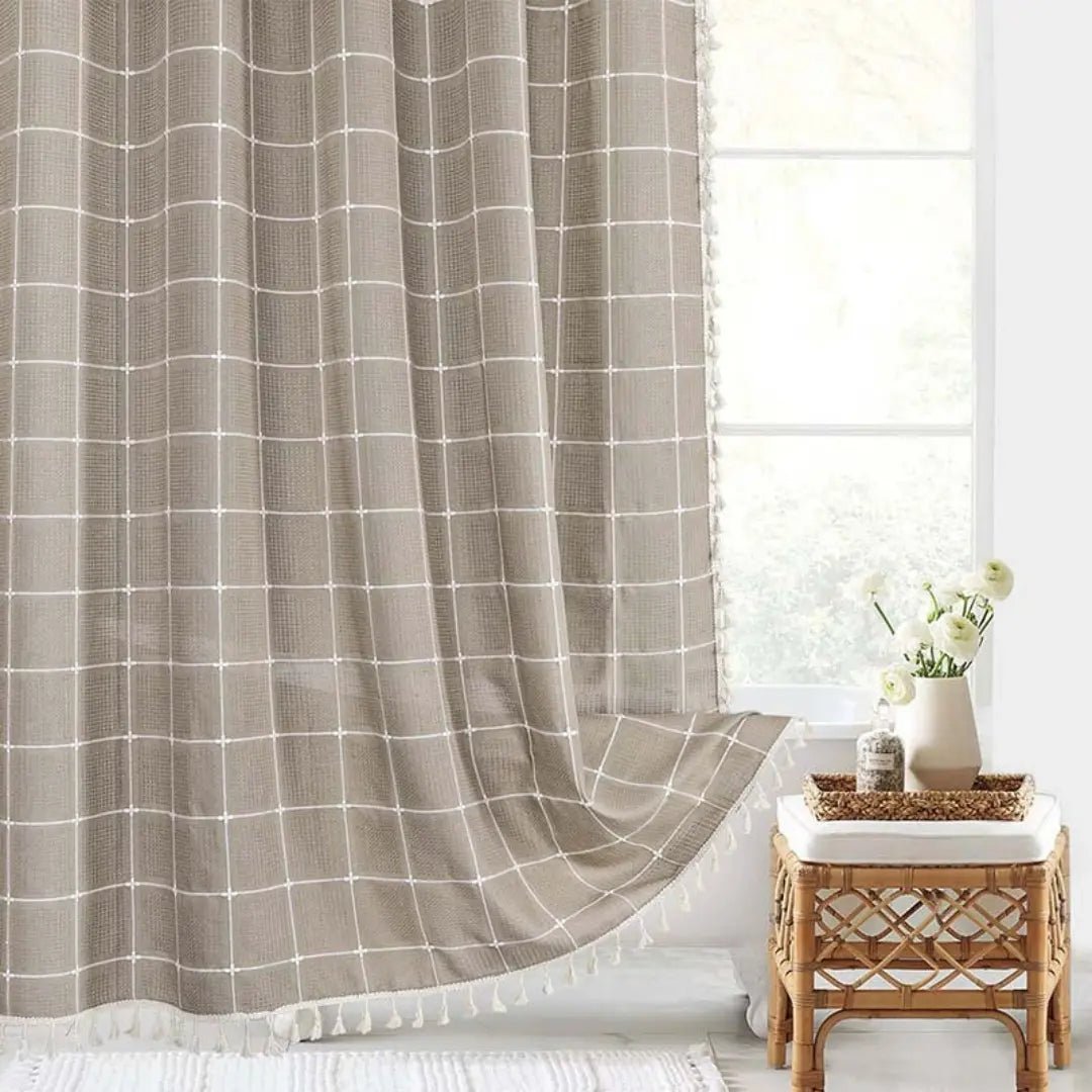 Boho Linen Shower Curtain with Tassels - Luxe Cottage Co.
