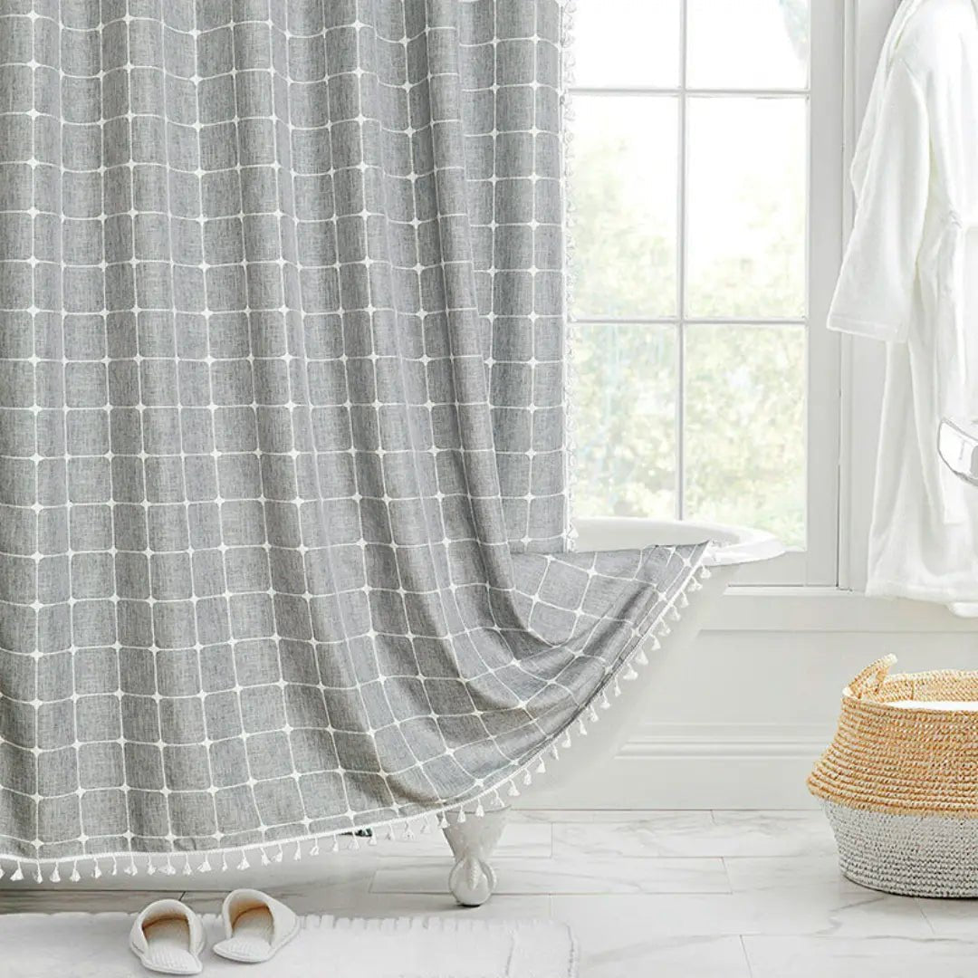 Boho Linen Shower Curtain with Tassels - Luxe Cottage Co.