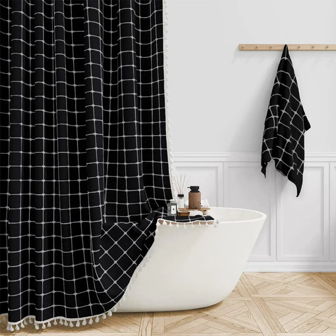 Boho Linen Shower Curtain with Tassels - Luxe Cottage Co.