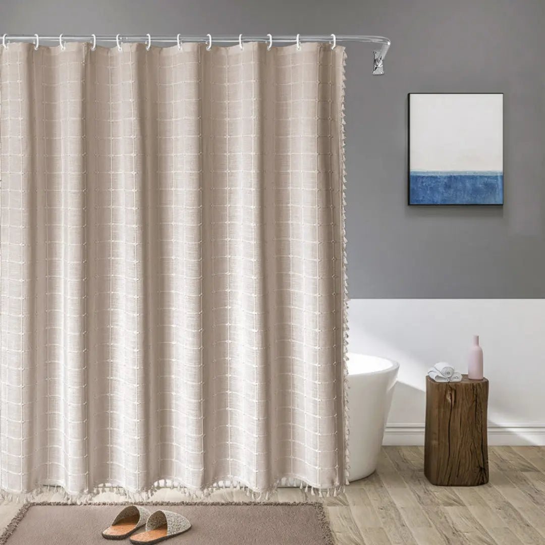 Boho Linen Shower Curtain with Tassels - Luxe Cottage Co.