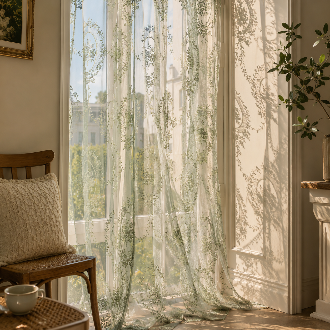 Botanical Embroidered Curtain - Verdant Luxe