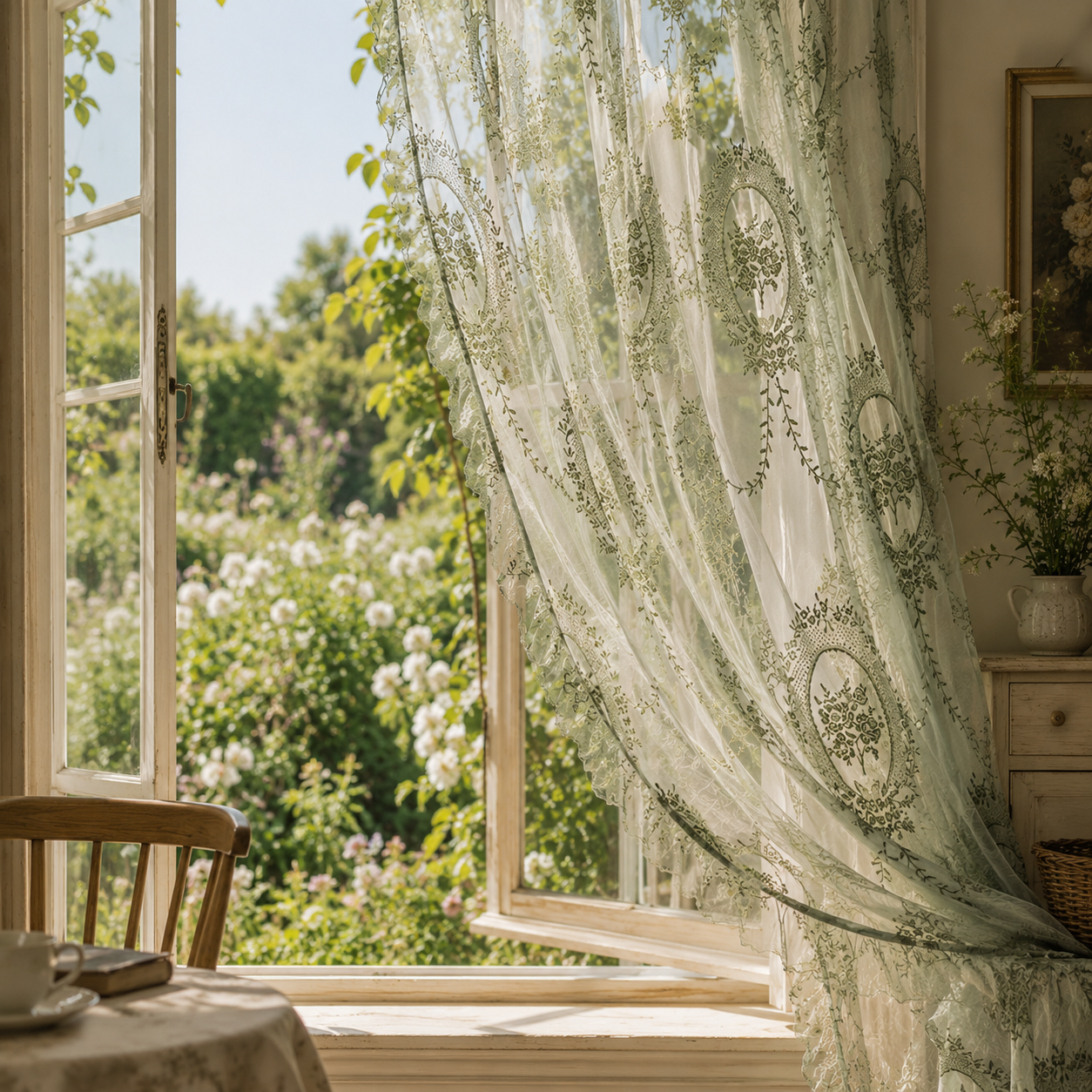 Botanical Embroidered Curtain - Verdant Luxe