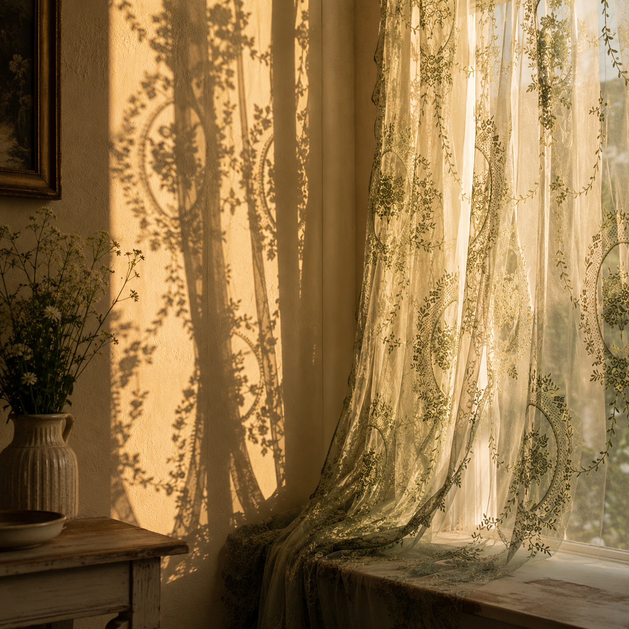 Botanical Embroidered Curtain - Verdant Luxe