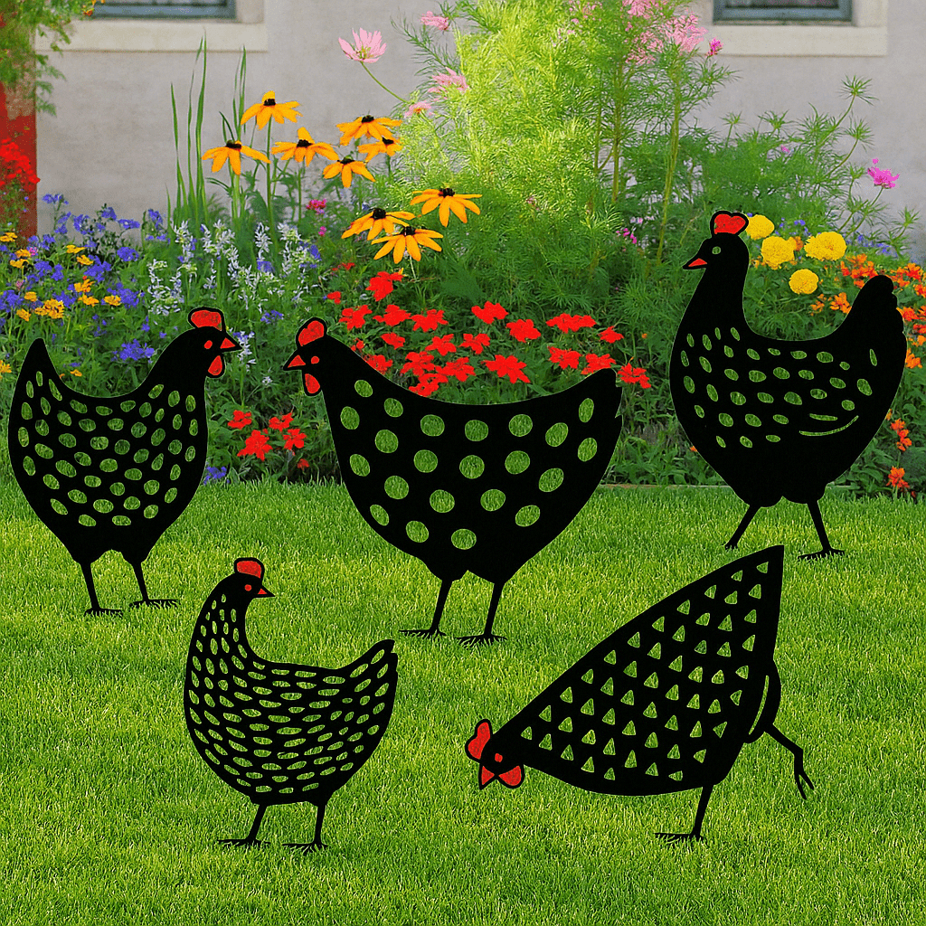 Charming Metal Chicken Garden Sculpture - Rustic Haven