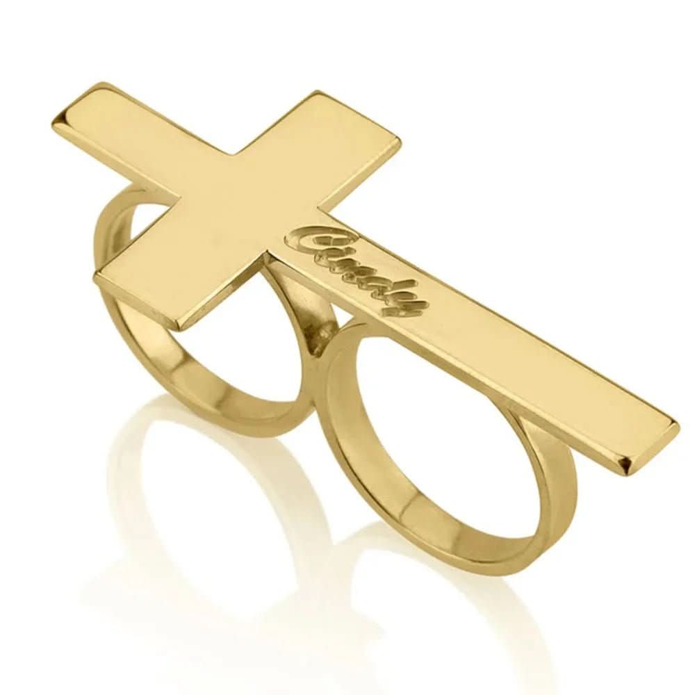 Stainless Steel Two-Finger Ring - Luxara with Engraving Option