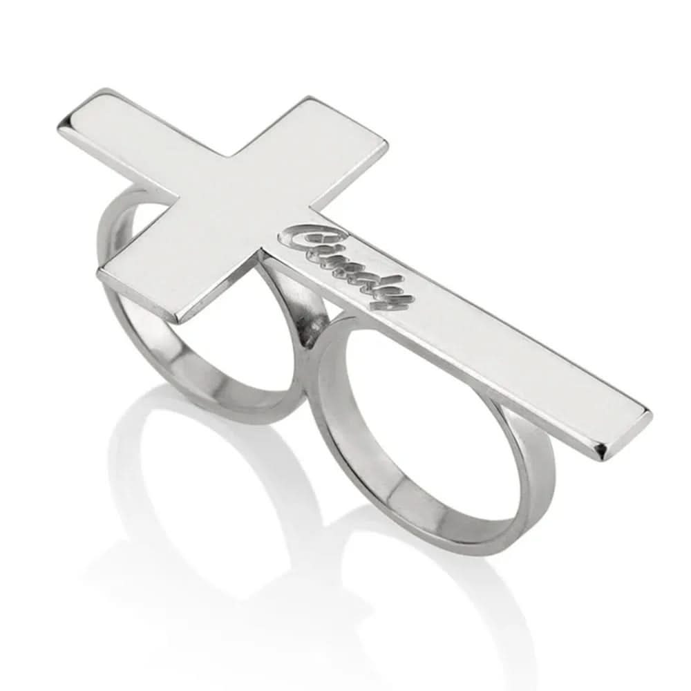 Stainless Steel Two-Finger Ring - Luxara with Engraving Option